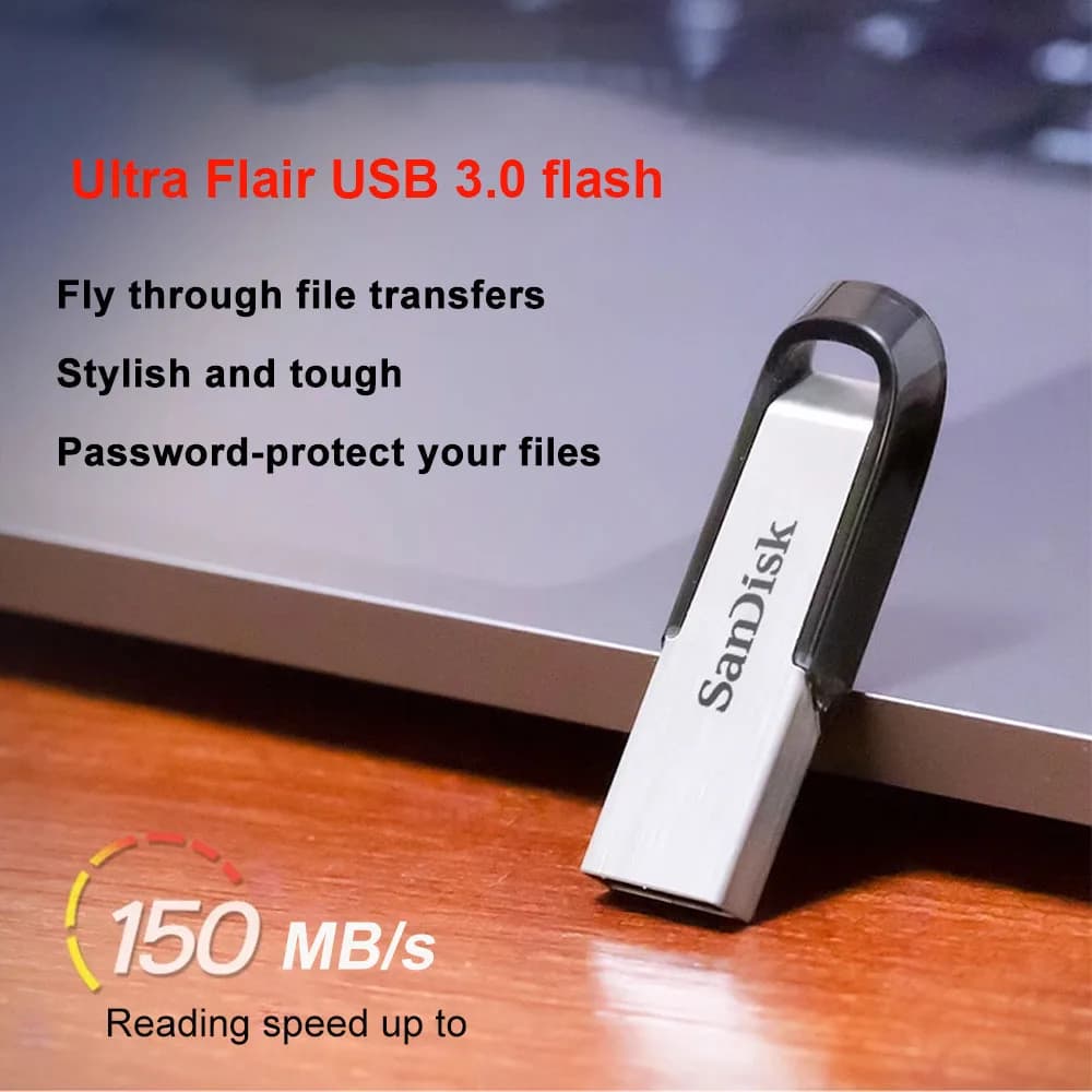 SanDisk Ultra Flair USB 3.0 Flash Drive 512GB 256GB 128GB 64GB 32GB Read Speed up to 150MB/s Metal encryption USB drive SDCZ73