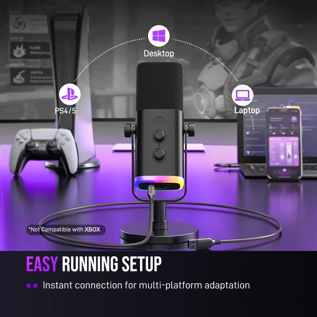 FIFINE USB/XLR Dynamic Microphone with RGB Control/Headphone jack/Mute,MIC for PC Gaming Recording Streaming AmpliGame-AM8 - 4