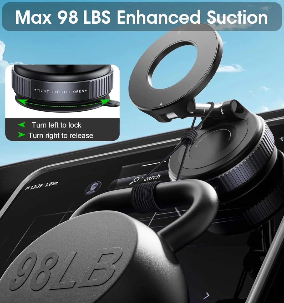 Strong Magnetic Car Phone Holder Foldable 360° Adjustable Vacuum Suction Mount Universal for Car, Desk, Bathroom - 3