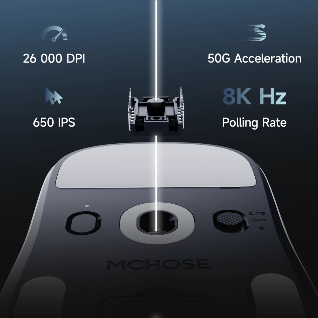 ماوس ألعاب لاسلكي خفيف الوزن MCHOSE A7 V2 معدل استطلاع مزدوج 8000 هرتز PAW3950 TI ماوس ألعاب إلكترونية ومكتب - 2