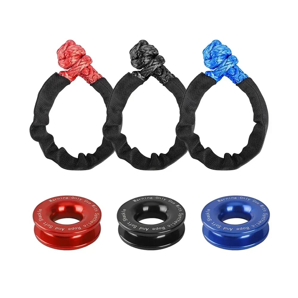 حبل ناعم 1/2 بوصة ومجموعة حلقات استرداد مع غطاء واقي 55000 رطل قوة كسر إكسسوارات طرق وعرة 4x4 حزام سحب - 2