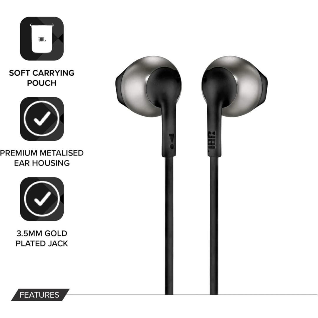 سماعات رأس شبه داخل الأذن JBL T205، سماعات رياضية سلكية مع ميكروفون، واجهة 3.5 ملم للهواتف والألعاب - 4