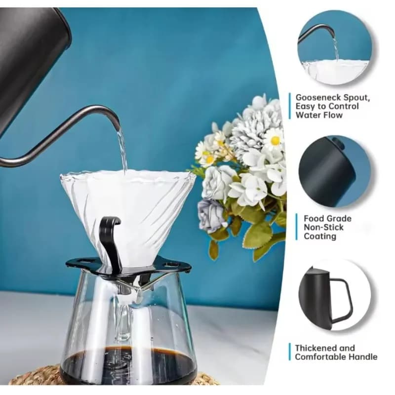 350ML Stainless Steel Gooseneck Brewer With Lid Hanging Handle Drip Coffee Pot - 4