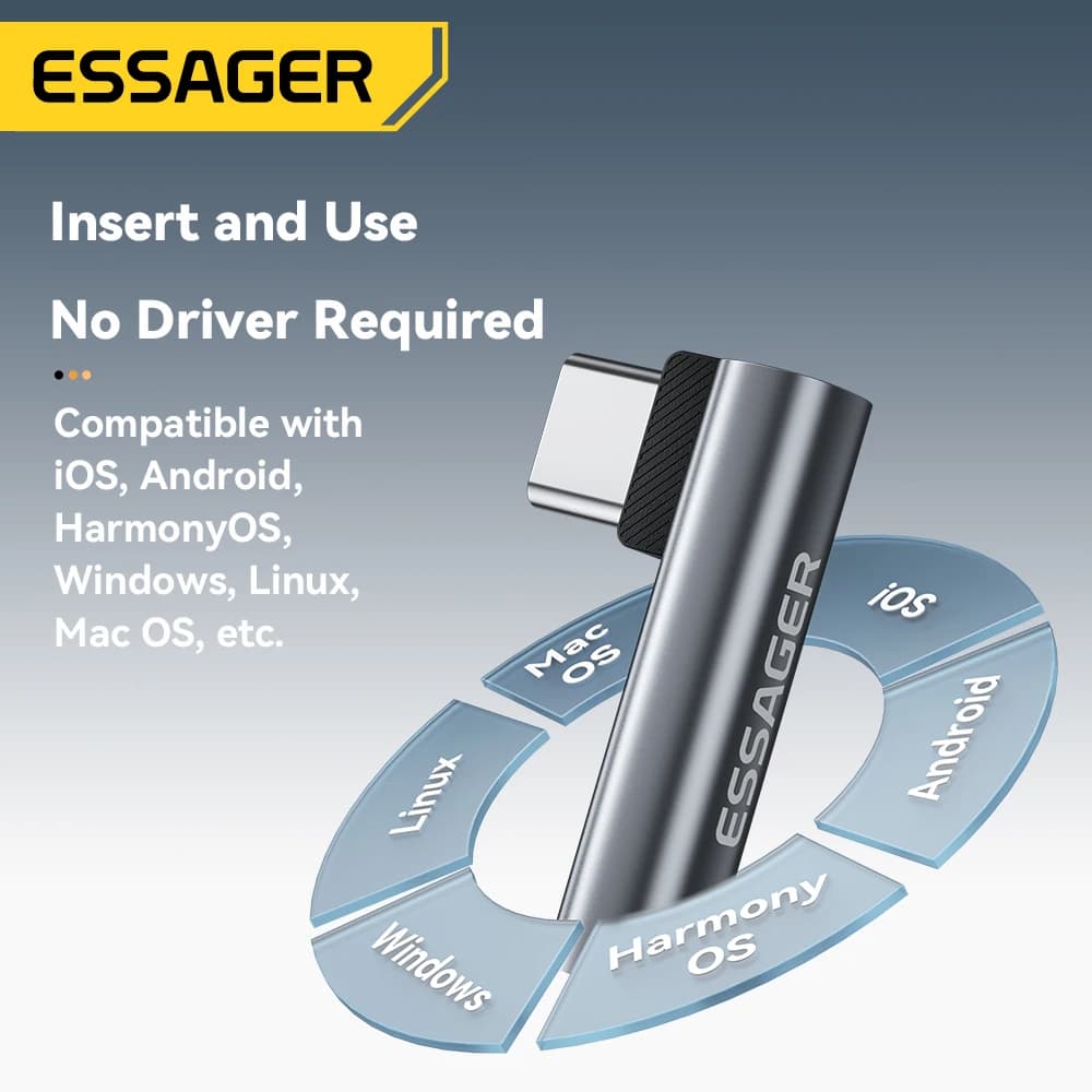 Essager L-shape Type-C to 3.5mm Jack Audio Adapter for iPhone 16 15 Samsung Lightning to 3.5mm Headphone Adapter for iPhone 14 1 - 4
