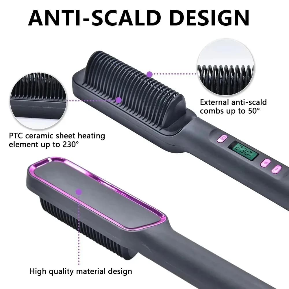 Hair Straightener Brush Heating Hot Comb Straightener Electric Hair Straightening Curly Multifunctional Iron Brush Comb Curler - 3