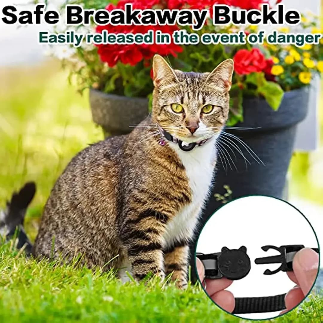 1Pcs Pet Airtag Cat Collar Breakaway, Reflective Kitten Collar with Apple Air Tag Holder and Bell for Girl Boy Cats, 0.4 Inches - 2