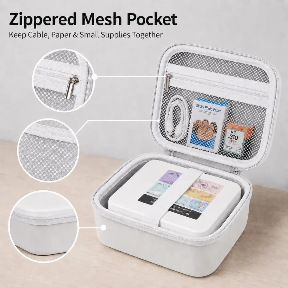 Photo Printer Case for Nelko PP01/PP03, EVA Hard Shell Travel Storage Organizer Bag for Printer, Sticky Paper, Cable Only - 2