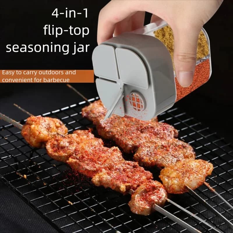 4in1 Camping Spice Shaker Multifunctional Spice Pot with Lid 4 Compartments for Outdoor BBQ Cooking Salt Pepper Storage Box - 2