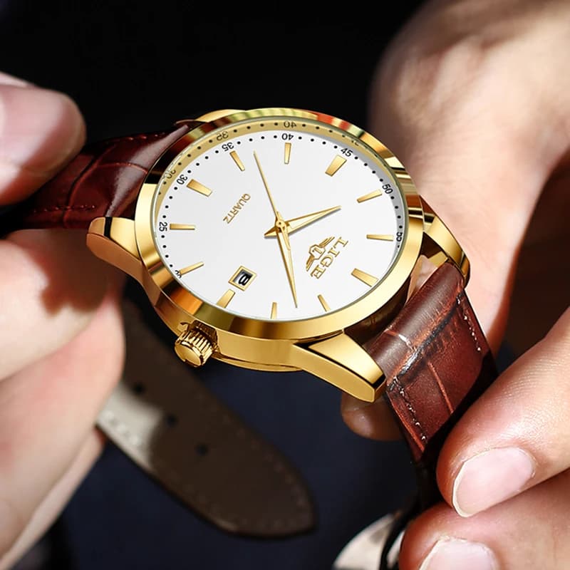 ساعة ليجي موضة جلد بني للرجال عسكرية رياضية كوارتز للرجال ساعات يد كاجوال ضد الماء كرونوغراف ريلوجيوس ماسكولينو
