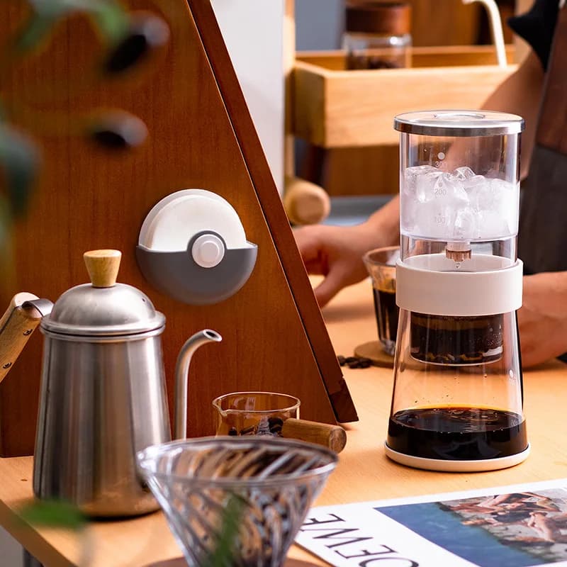 رف تخزين ورق مرشح قهوة دائري ورق مرشح موكا مثبت على الحائط بدون ثقب ورق مرشح يمكن التخلص منه أدوات بارستا - 2