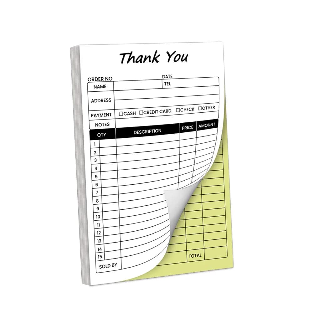 ​ كتاب إيصالات المبيعات مكون من جزأين من الكربون باللونين الأبيض والأصفر مع دعم ورقي، 100 مجموعة لكل كتاب ​ - 6