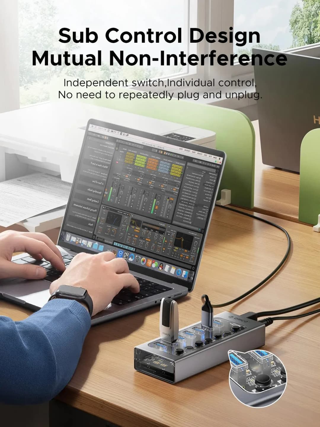 ORICO USB3.0 Hub Aluminum Industrial 7-Port Splitter Split Switch with 12v Power Adapter for Macbook Mobile Phone Tablets - 4