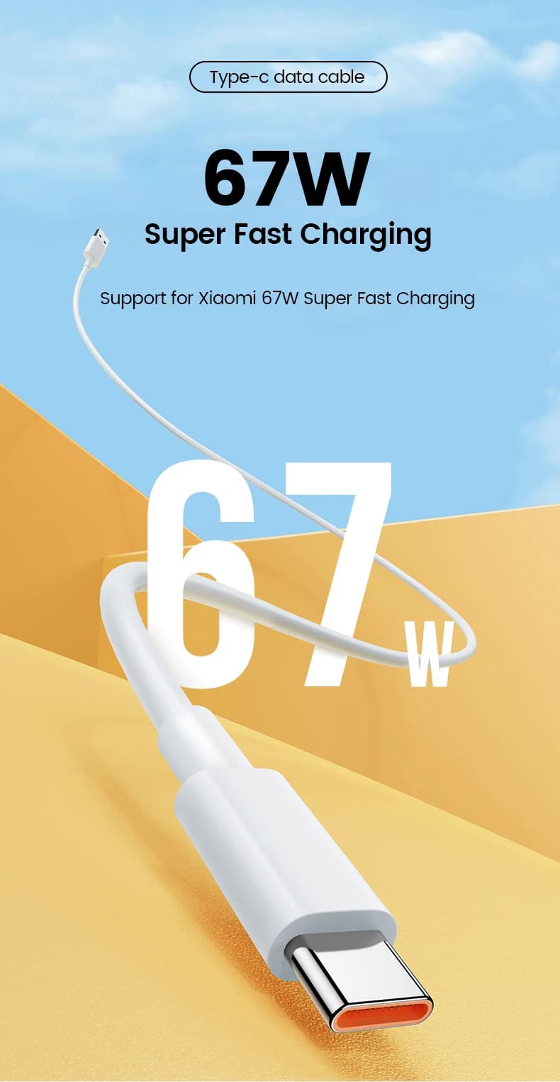 شاحن سريع جدًا بقوة 67 واط من شاومي مع كابل USB من النوع C لهواتف Mi 12 11 وPOCO X5 X4 Pro ونوت 9 10 11 - 2