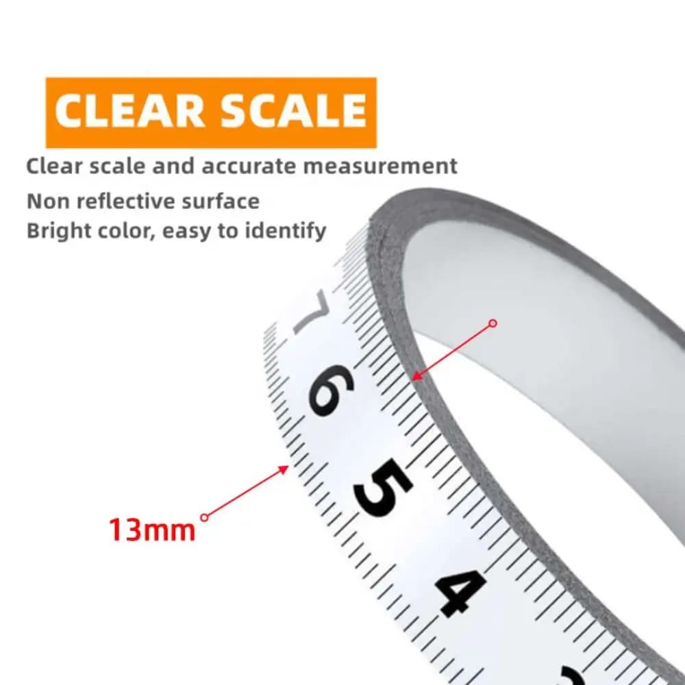 1/2/3m Adhesive Backed Tape Ruler 13MM Width Metric Scale Stainless Steel Workbench Measuring Tape Stickers Miter Track Measure - 5