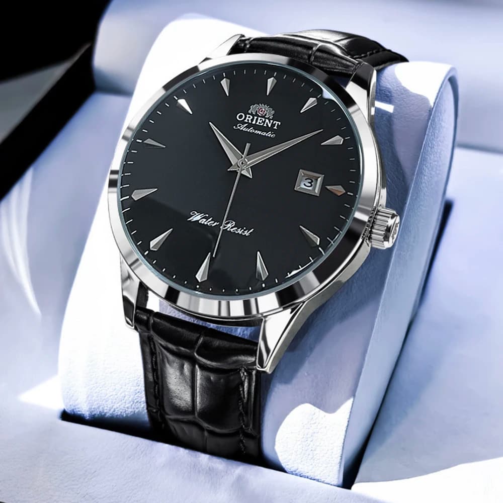ساعة يد رجالية أوتوماتيكية من أورينت، ميناء أسود، حزام ستانلس ستيل، مقاومة للماء، كلاسيكية للأعمال مع عرض التاريخ - 5