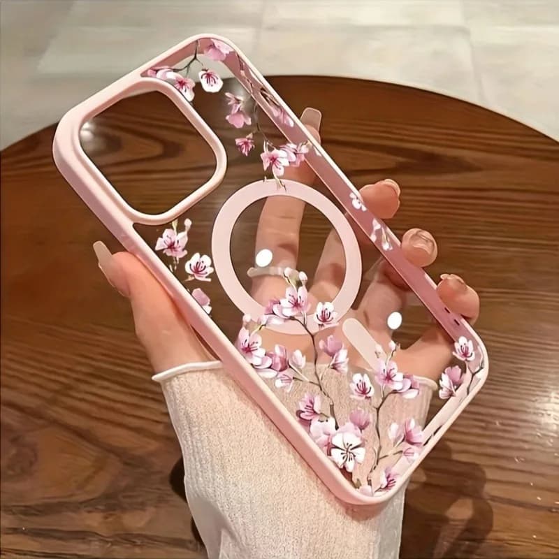 غطاء هاتف مغناطيسي بتصميم زهور أنيقة، مناسب لـ iPhone 17-11، لون زهري