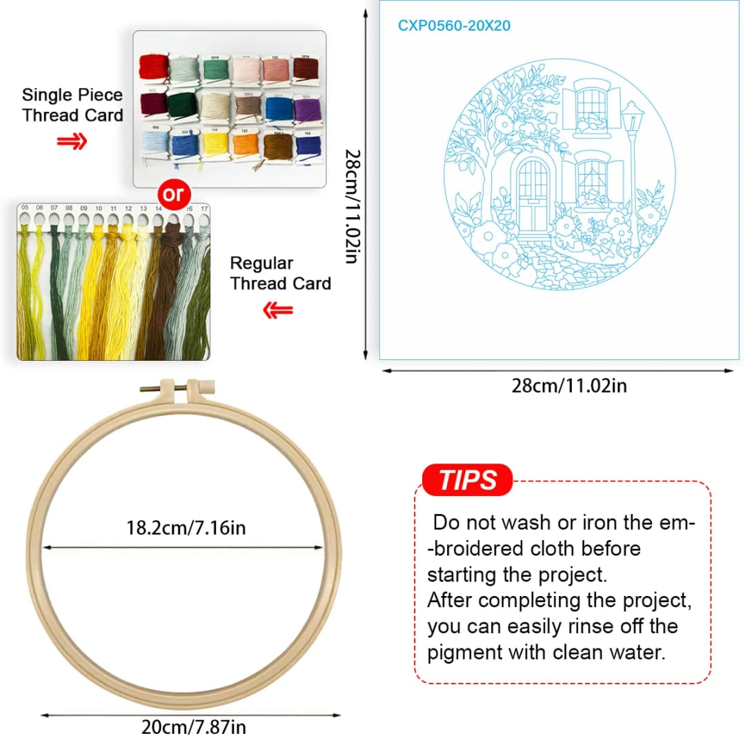1 قطعة عدة تطريز يدوية DIY - نمط الحديقة أمام الباب (20x20 سم) - ديكور منزلي وفن الخياطة - 6