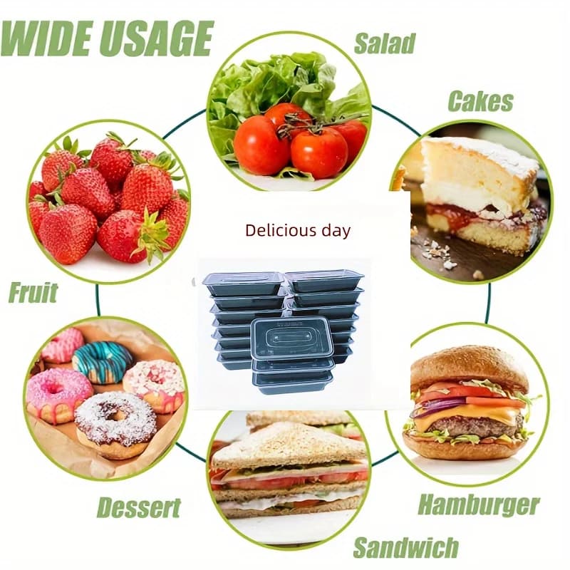 5/10/20 Pack Black Rectangular Meal Prep Containers With Lids,Disposable Plastic To Go Containers, Leak-Proof, Microwave Safe - 5
