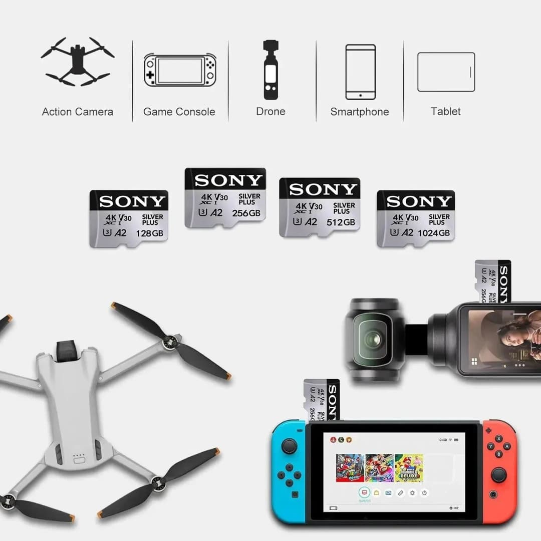 بطاقة ذاكرة SONY مايكرو إس دي 1024 جيجابايت U3 A2 فئة 10 TF 128 جيجابايت للهاتف والكاميرا والكمبيوتر اللوحي ونينتندو سويتش - 3