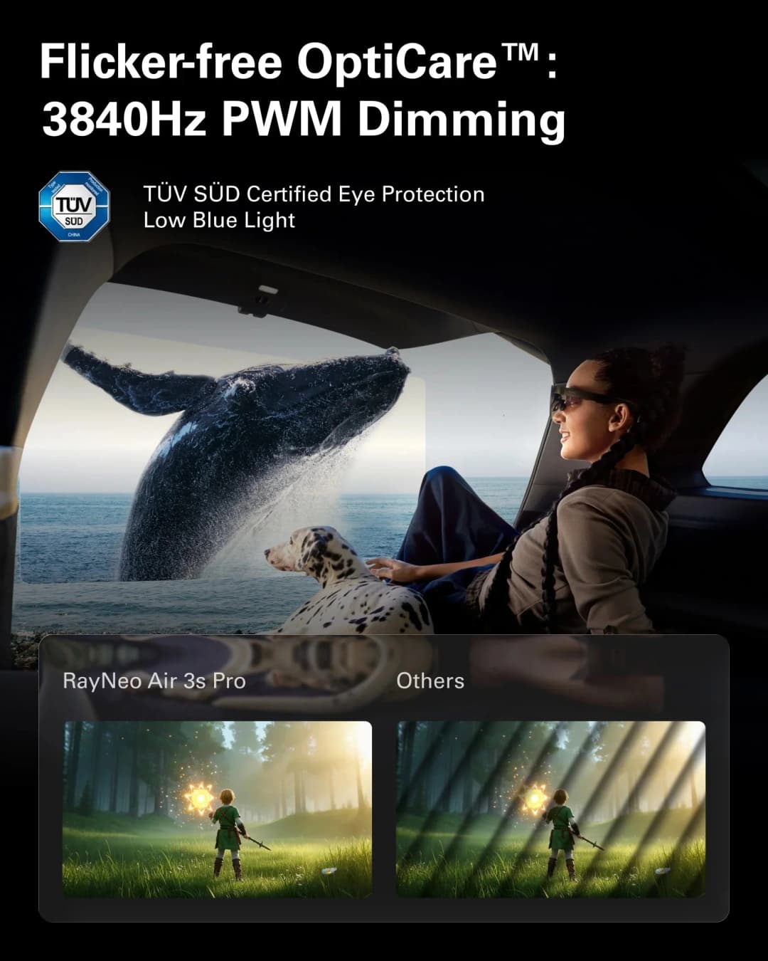 نظارات RayNeo Air 3S Pro الذكية للواقع المعزز، تعادل 4 أمتار و135 بوصة، صوت محيطي ثلاثي الأبعاد، 120 هرتز. وأيضاً RayNeo Air 4 - 4