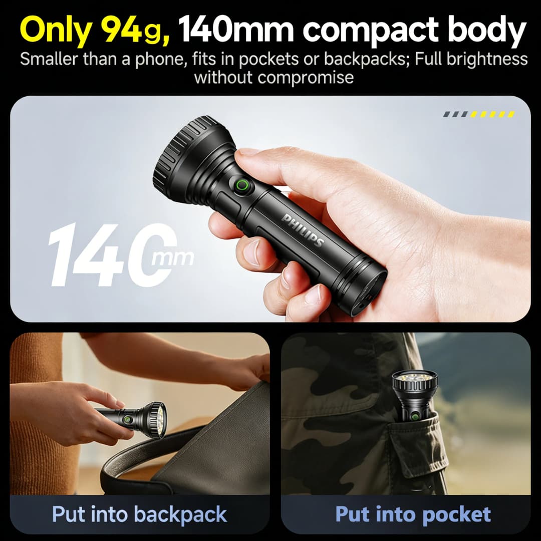 Philips SFL 1252 Ultra-Light 94g LED Flashlight with 9 Bright Beads Long Battery Life 160 Minutes - 3