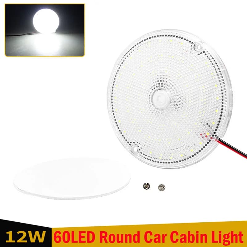 إضاءة قبة دائرية 60LEDs، إضاءة داخلية مشرقة، مصباح قراءة متين مع مفتاح كبير، للسيارات ومقطورات السفر والقوارب والشاحنات - 3