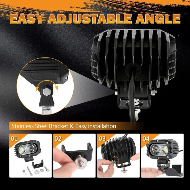 AUXBEAM مصباح قيادة LED مربع 4 بوصة إضاءة عمل مع تسخير لشاحنة بيك أب للطرق الوعرة (ضوء غامر/بقعة) - 4