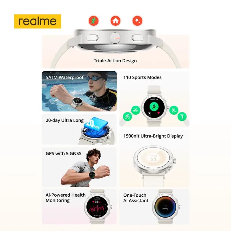 realme Watch S5 Smart Watch 1.43" AMOLED Display 5ATM Water Resistance 20-Day Battery Life 110 Sports Modes - 2