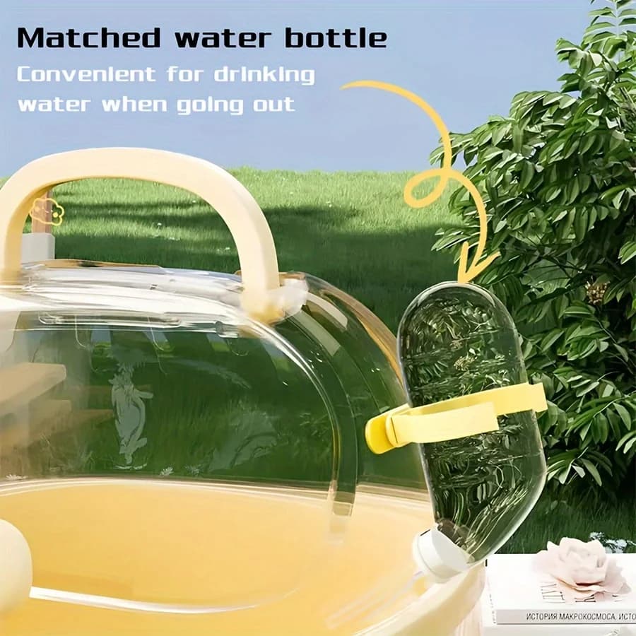 قفص هامستر شفاف محمول مع زجاجة ماء - حامل سفر قابل للتنفس مناسب للحيوانات الأليفة الصغيرة، مصنوع من مادة PP - 5