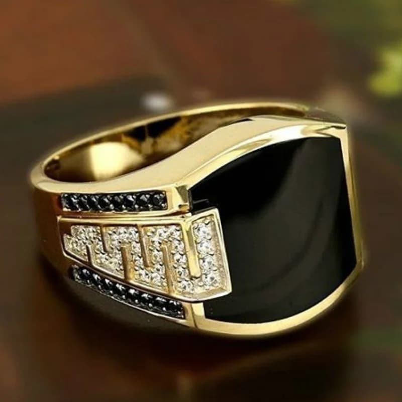 Classic Men's Ring Fashion Metal Gold Color Inlaid Black Stone Zircon Punk Rings for Men Engagement Wedding Luxury  Jewelry - 2