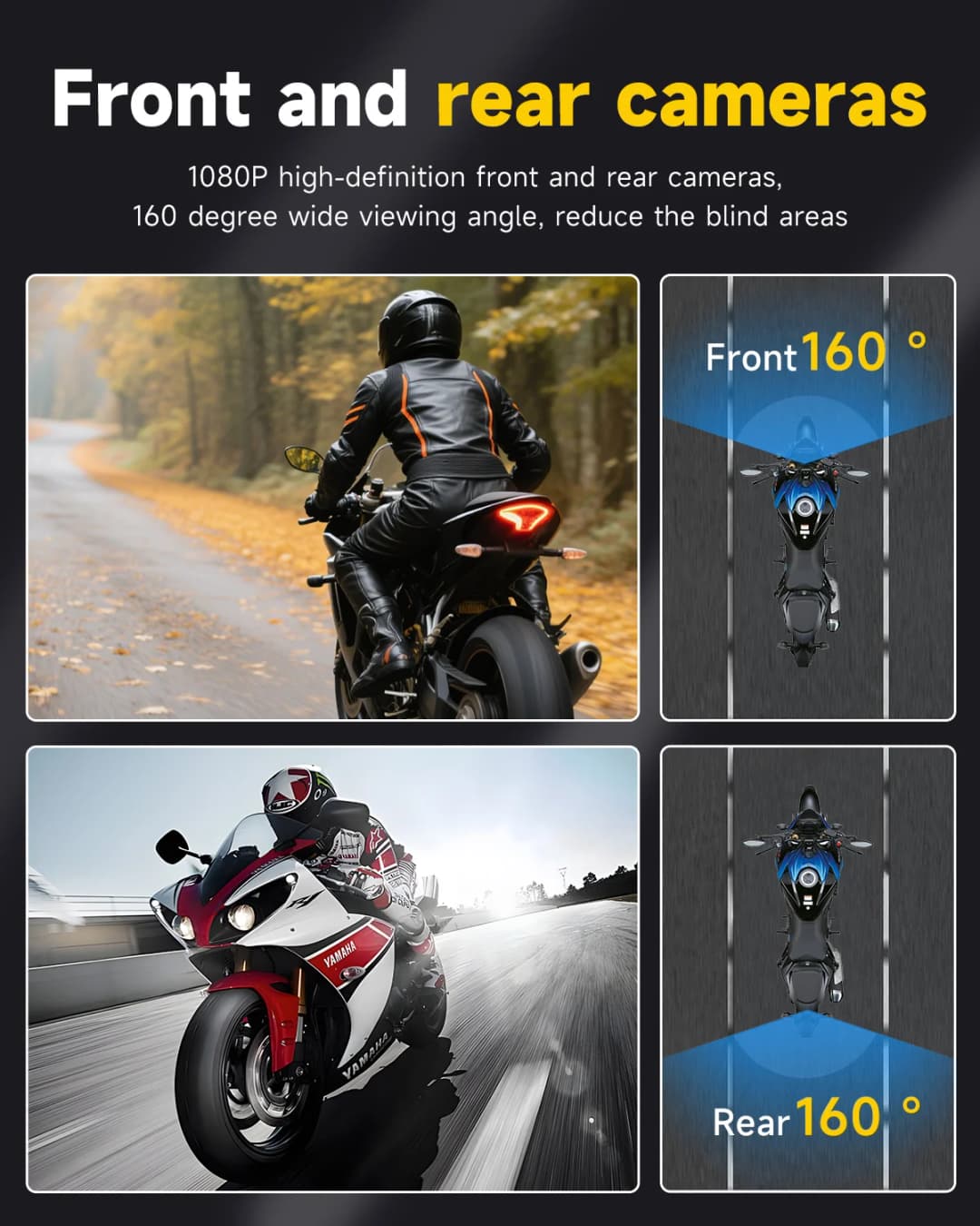JIUYIN Dual Motorcycle DVR 1080P Action Camera Recorder Front & Rearview Waterproof Motorcycle Dash Cam Night Vision Camera WiFi - 2