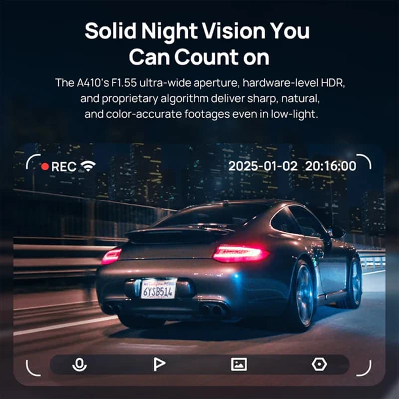 70mai كاميرا سيارة A410 بدقة 3K HDR دعم ADAS GPS مدمج تسجيل دائري مراقبة انتظار 24 ساعة تحكم سهل عبر التطبيق - 6