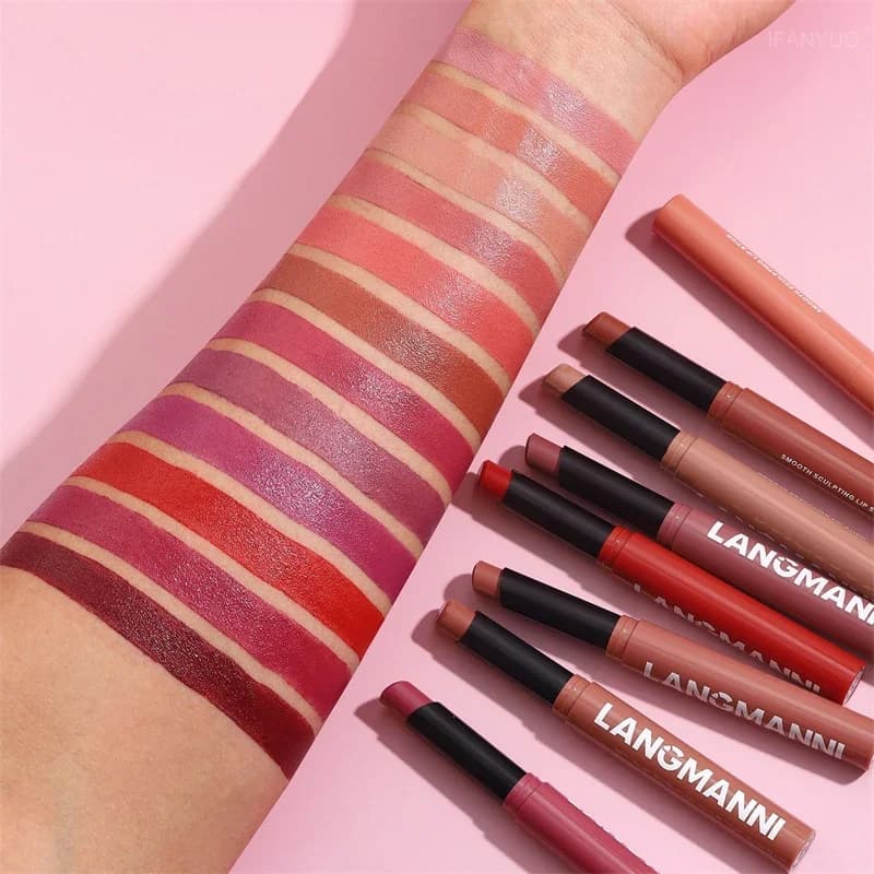 Matte Lipstick Non-Stick Cup Long-Lasting Velvet Finish Lipstick Pen Smooth Matte Lip Color Waterproof Non-Fading 12 Colors Nude - 3