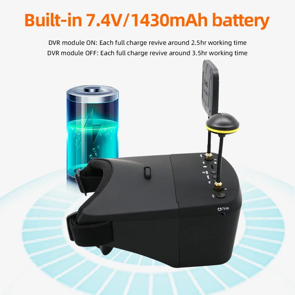 نظارات EV800D FPV بدقة 800*480 وشاشة 5 بوصة مع بطارية لطائرات RC FPV - 5