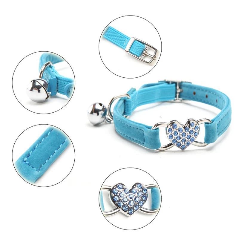 Heart Charm and Bell Cat Collar Safety Elastic Adjustable with Soft Velvet Material 8 Colors Pet Product Small Dog Collar - 4
