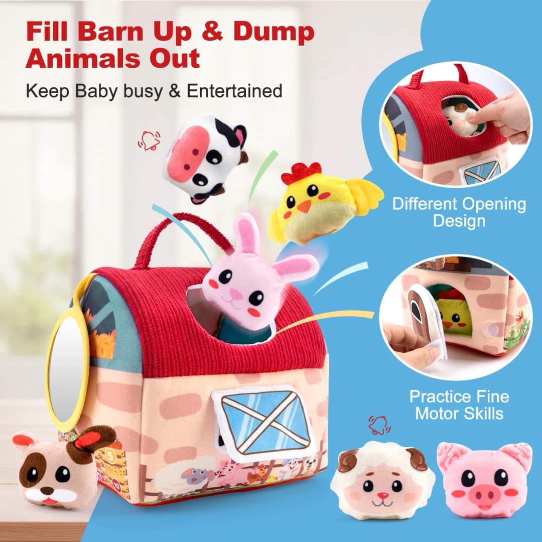 Baby Soft Plush Animals Farm Simulated Farm Animals House Set with Sound Animals Cognition Hand-eye Coordination Training Toys - 3