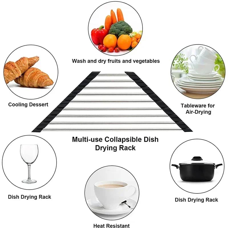 Roll Up Triangle Dish Drying Rack Kitchen Sink Organizer Corner Over the Sink Sponge Rag Holder Foldable Stainless Steel Drainer - 4