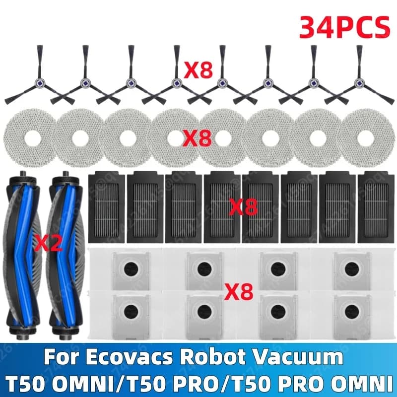 إكسسوارات مكنسة روبوت ECOVACS T50 PRO OMNI / T50 AUTO / DDX67 فرشاة جانبية رئيسية فلتر Hepa ممسحة قماش كيس غبار - 4