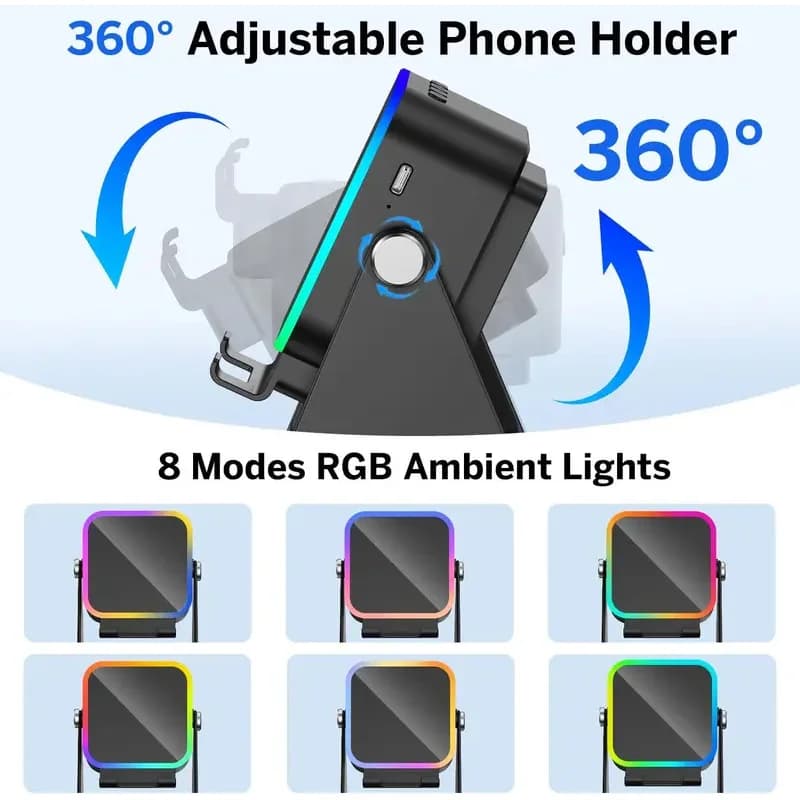 NEW 5 In 1 Auto-induction Wireless Induction Speaker 8 Mode RGB Light Phone Stand Surround Sound Portable Bluetooth Phone Holder - 5