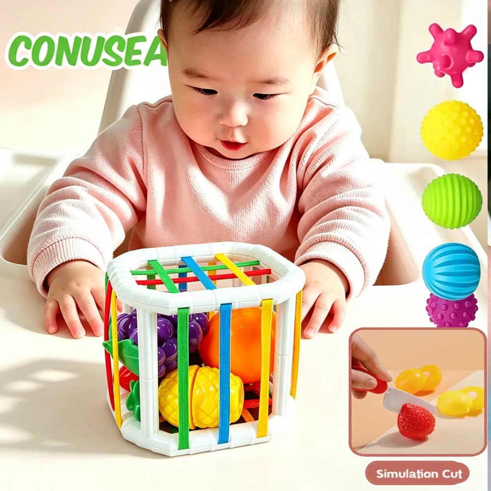 Montessori Baby Toys 18 Months Sensory Development Learning Educational Toys Colorful Blocks Sorting Game For Babies Infant