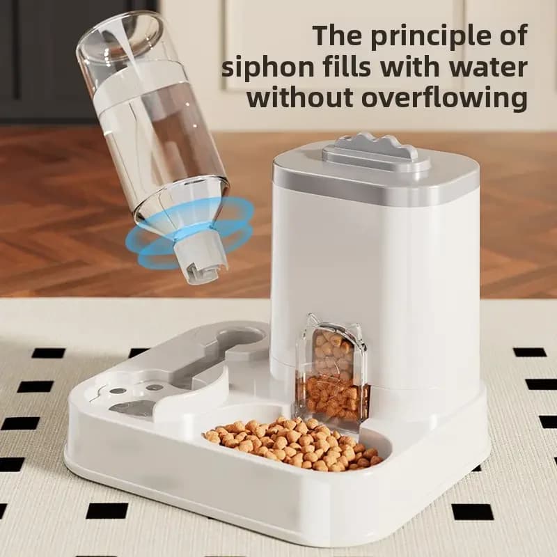 Automatic Cat & Dog Water Dispenser with Integrated Food Basin No Batteries Needed,Automatic Pet Feeder One-Piece Design - 3