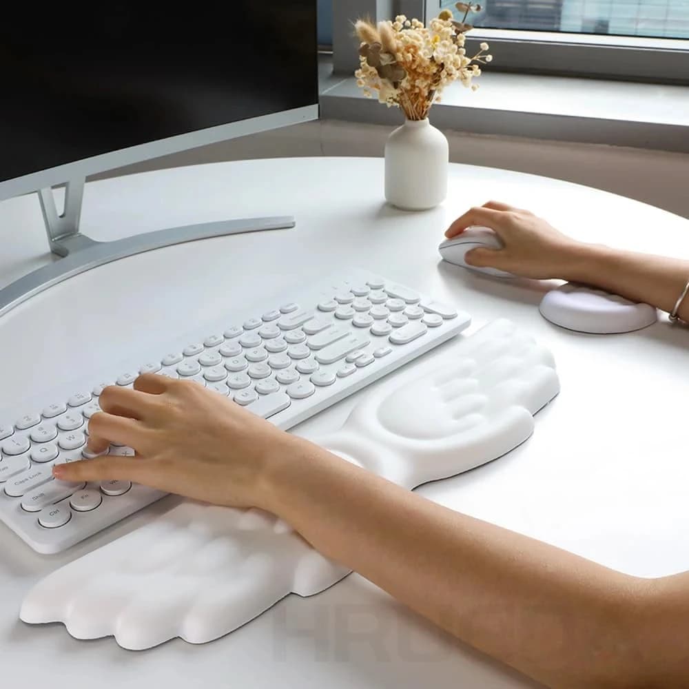 Keyboard Mouse Wrist Rest Angel Wing Memory Foam Mouse Pad Set Wrist Support Ergonomic Non-Slip for Computer Laptop Easy Typing - 2