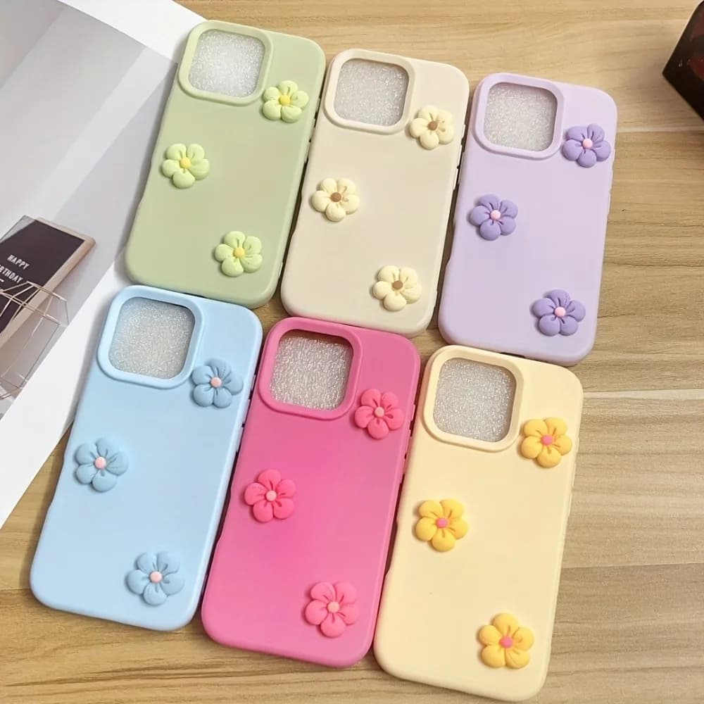 غطاء هاتف مزين بزهور الدوبامين الملونة لطيف لهاتف iPhone 17 Pro Max و17Air و16 و15 و14 و13 و12 و11 Pro Max و15 و14 Plus غطاء مات مقاوم للصدمات
