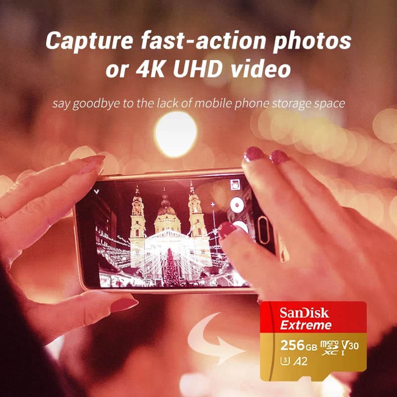 SanDisk Extreme MicroSDXC UHS-I CARD V30 A2 Memory Card 32GB 64GB 128GB 256GB 512GB 1TB Micro SD Card Max 190Mb/s Flash TF Card - 4