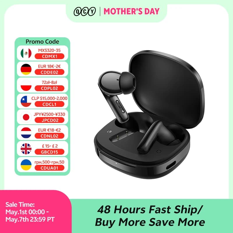 QCY T13 Pro HT23 Adaptive ANC Wireless Earbuds 13mm Drivers Powerful Bass 50dB Hybrid ANC Bluetooth 6.0 Earphones 6 Mics ENC 47H