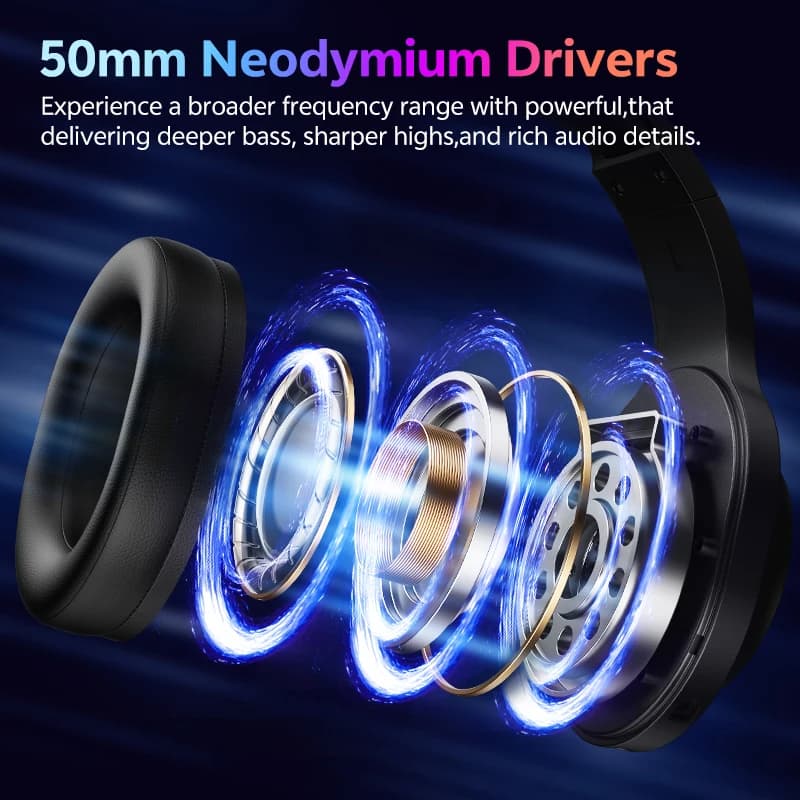 سماعة رأس للألعاب QCY Heroad V200 فوق الأذن لاسلكية بلوتوث 6.0 مع ميكروفون مشغل 50 مم صوت محيطي 7.1 معادل ديناميكي سماعة رأس RGB - 2