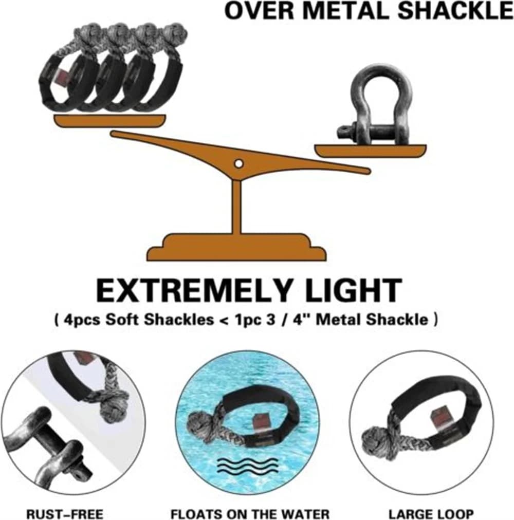 مجموعة استرداد قيود حبل صناعي ناعم من Treeligo 2 قطعة 3/4" x 22" لـ ATV شاحنة الطرق الوعرة يخت زراعة صناعي 45000 رطل - 4