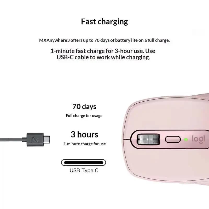 ماوس مدمج Logitech MX Anywhere 3S - 8000 DPI، عجلة MagSpeed، أزرار صامتة، شحن USB-C، اتصال متعدد الأجهزة - 6