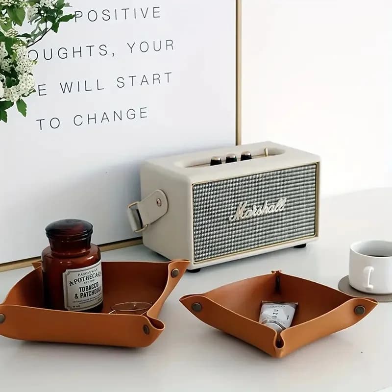 1PC 25X25CM Leather Tray Foldable Table Storage Box Jewelry Key Coin Desk Top Organizer Entryway Nightstand Home  Decoration - 3