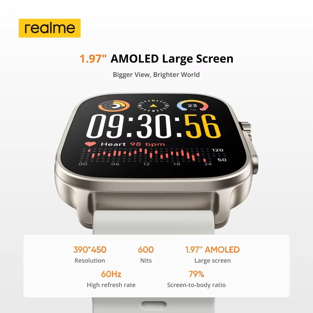 Original realme watch 5 Global Version  460mAh 14-Day Battery Life 1.97" 600nits AMOLED IP68 waterproof 300+ Themes Support GPS - 4
